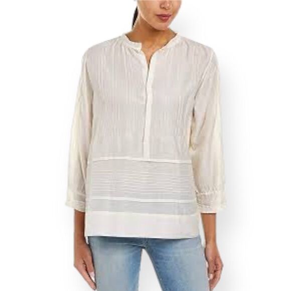 New Johnny Was Sinta Pintuck Peasant Silk Blend Blouse Size L - Picture 1 of 9